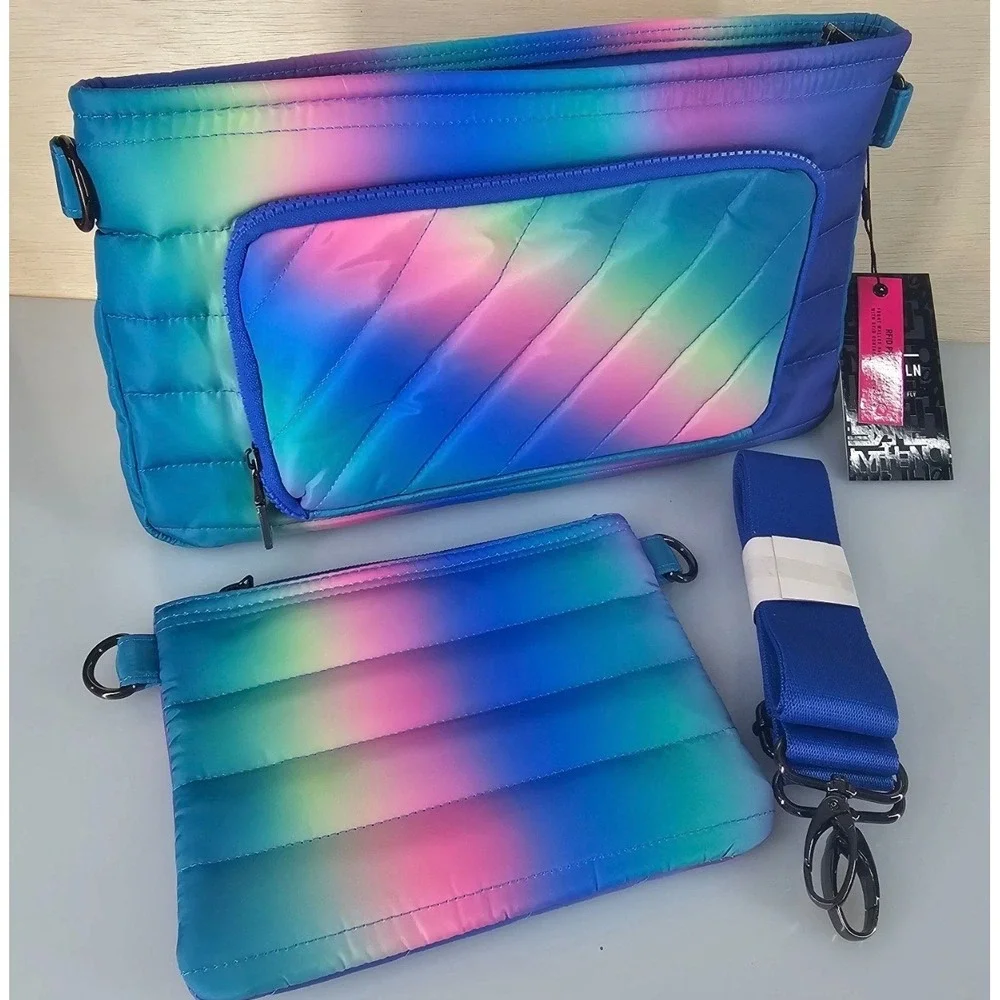 Think‎ Royln Downtown Crossbody Bag Rainbow Ombre Quilted Puffer Pouch New